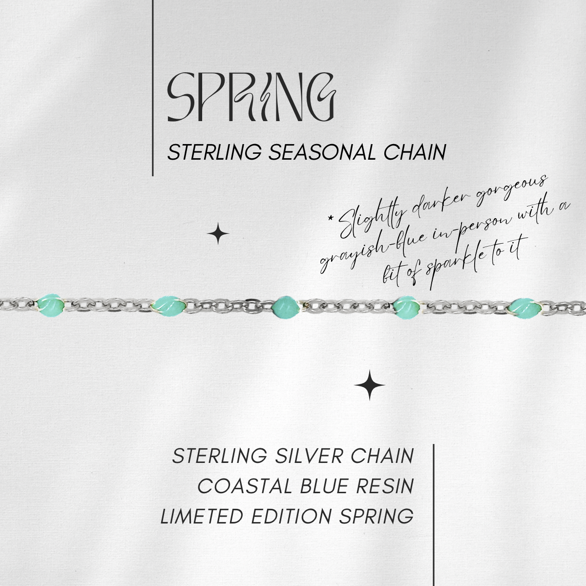 SPRING SEASONAL CHAIN 🩶Blue-Grey Coastal Blue🩵 Resin chain of the month in Sterling // RESERVATION for IN-PERSON Permanent Jewelry