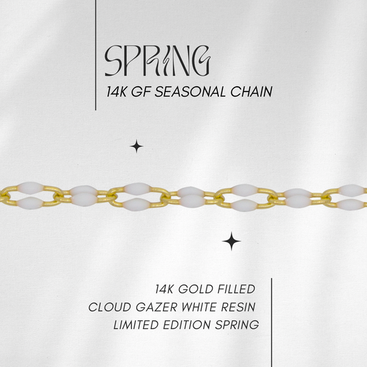 SPRING ONLY 💭CLOUD GAZER WHITE💭 Resin chain of the month in 14k GF  // RESERVATION  for IN-PERSON Permanent Jewelry