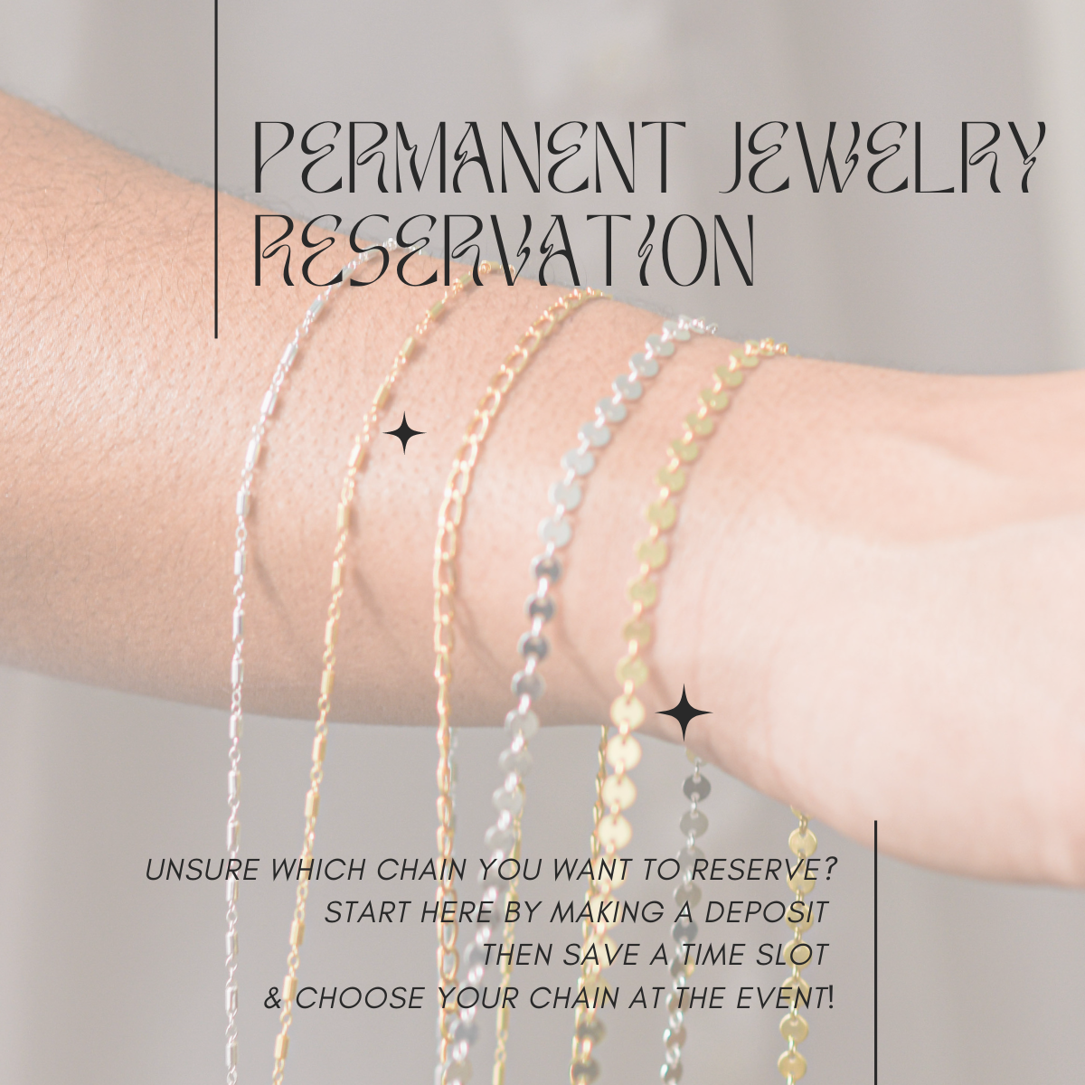 Can’t decide on a chain? Start Here! //  In-Person Permanent Jewelry RESERVATION